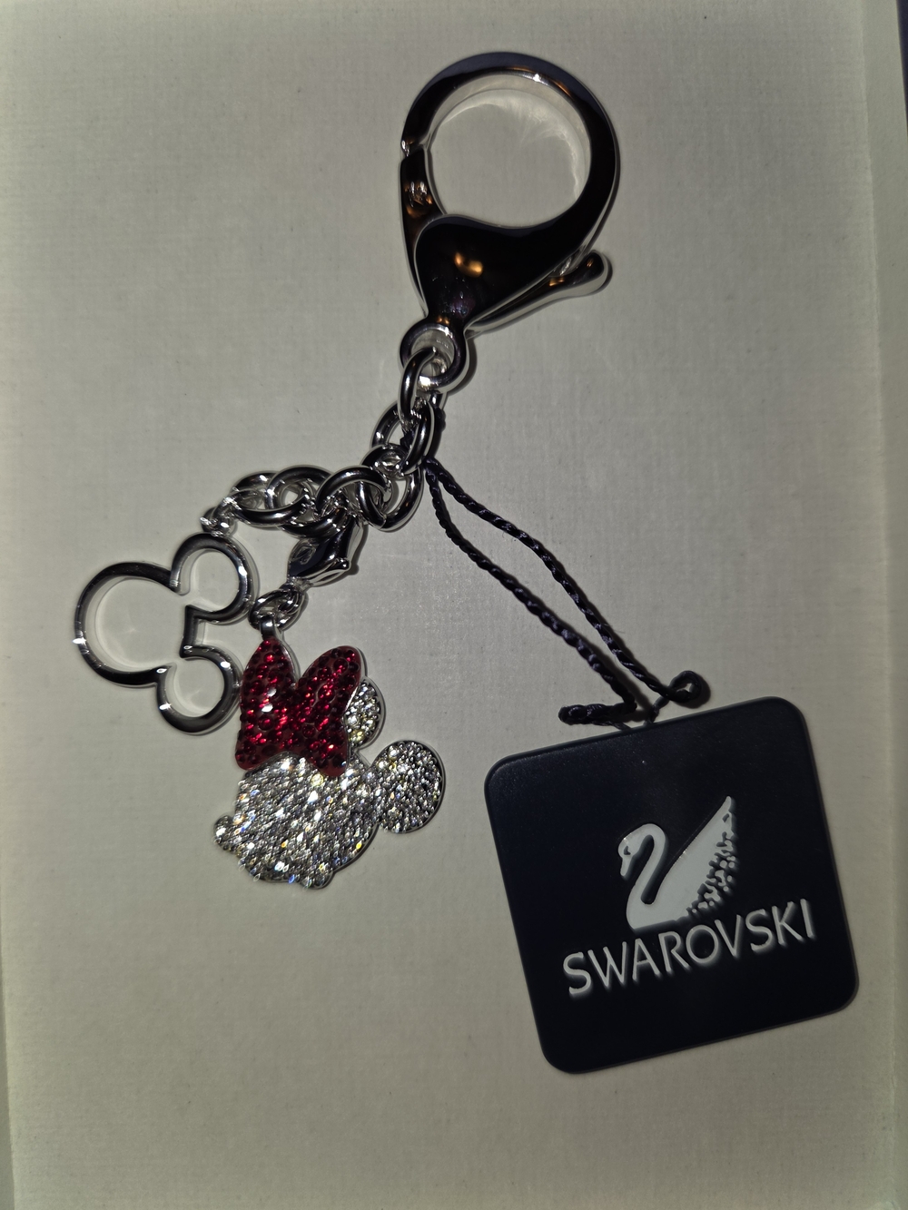 Swarovski Minnie Mouse Crystal Key Charm - Silver & Red